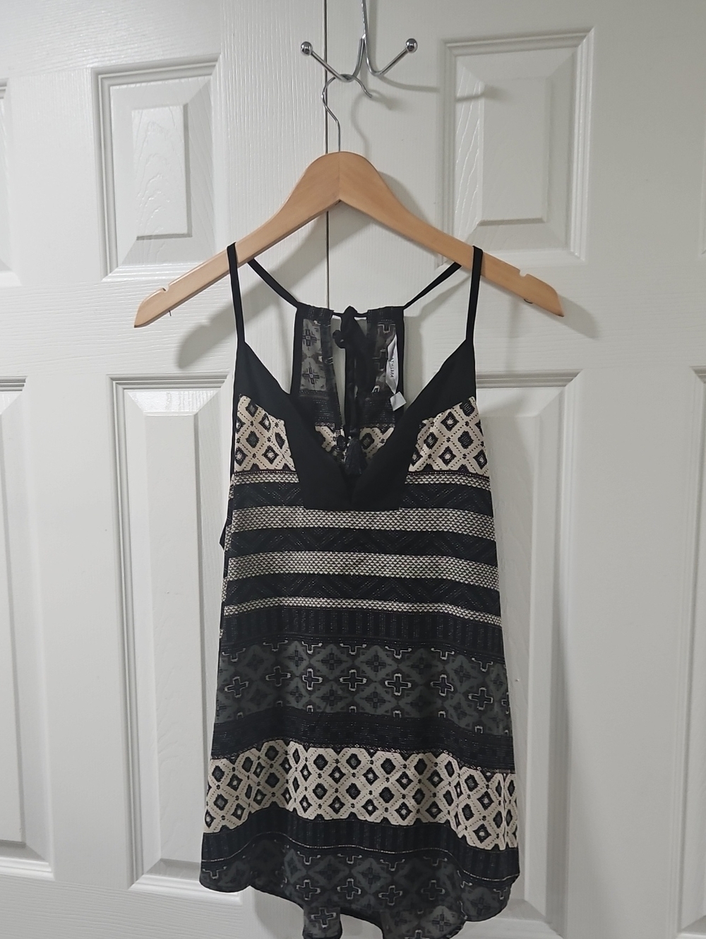 Athleta Black and Cream Patterned Lace-Trim Cami